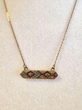 Plunder "Ella" Gold Bar Necklace with Pink and Blue Accents Non Tarnish